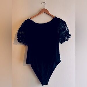 SHEIN plus ribbed bodysuit with puffy mesh sleeves